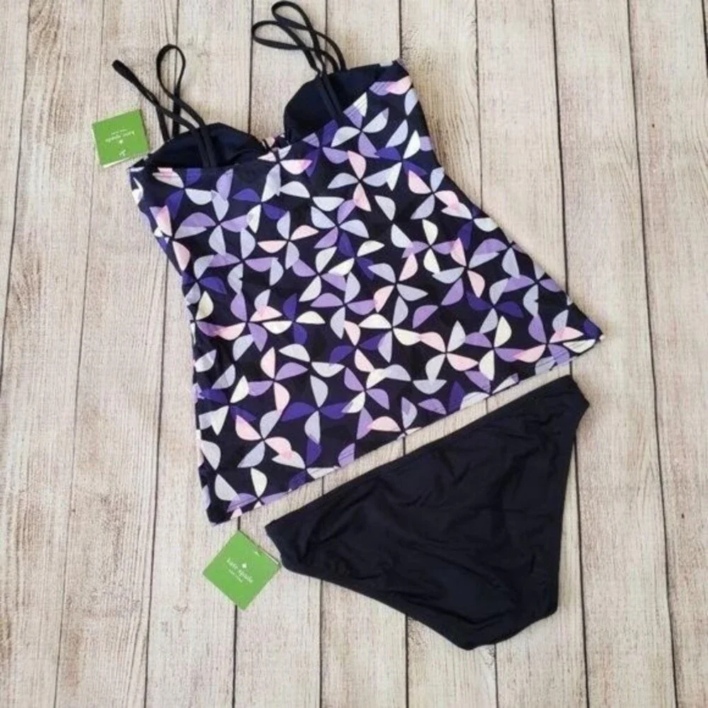 Kate Spade Spinner Cutout Tankini Swim Set Rich Navy Purple Women's Size Small